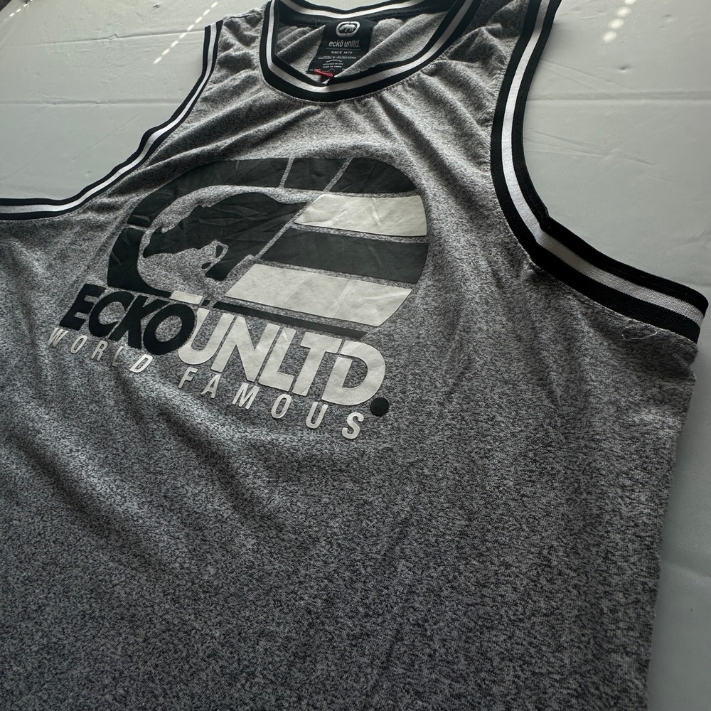 Ecko Unltd Mens Graphic Tank Top Gray World Famous Rhino Logo Sleeveless Large